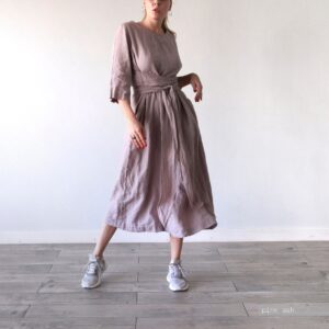 LINEN DRESS long midcalf belt dress - Image 6