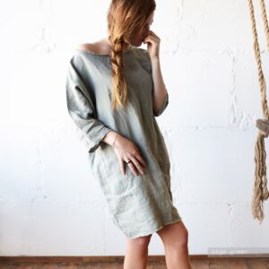 LINEN DRESS Linen tunic pajama shirt - Image 1