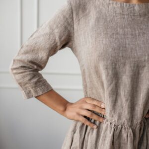 Linen circle dress 3/4 sleeves and crew neckline - Image 10